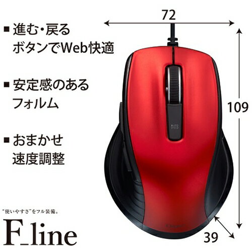 ナカバヤシ MUS-UKF227R レッド F_line 有線静音5ボタンBlueLEDマウス MUSUKF227R