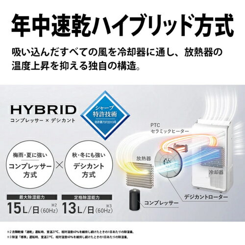 【長期保証付】シャープ SHARP CV-TH150-W ホワイト系 ハイブリッド方式 衣類乾燥除湿機 除湿能力 最大15L/日 CVTH150W