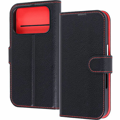 樂天商城 - ray-out(レイ・アウト) iPhone17 Pro用 手帳型レザーケース シンプル マグネット / ブラック/レッド RT-P53ELC1/BR