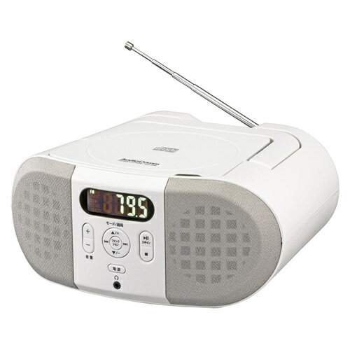 オーム電機 OHM RCR-230N-W ホワイト AudioComm CDラジオ 2電源対応 AM/FM各最大20局ラジオ 03-5555 RCR230NW