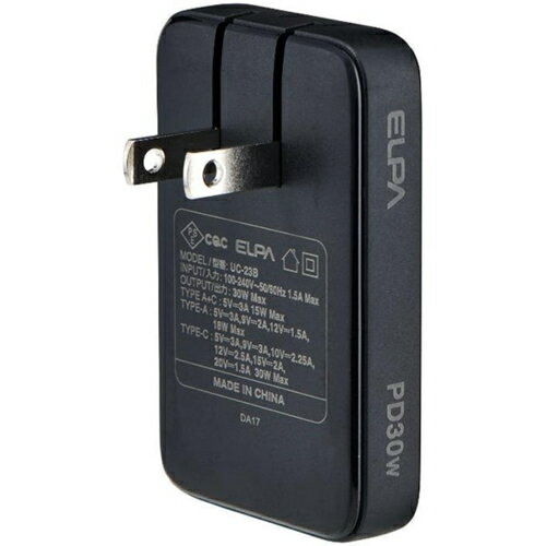 �����(ELPA) UC-23B-BK �֥�å� USB��®���Ŵ� �ե�å�USB�����ץ��� PD 30W USB A�ݡ��ȡ�1 C�ݡ��ȡ�1