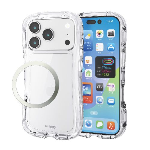 エレコム(ELECOM) PM-A25CGRPACR クリア iPhone17 Pro ケース ハイブリッド 衝撃吸収 磁気吸着対応メタルステッカー付 Grippy