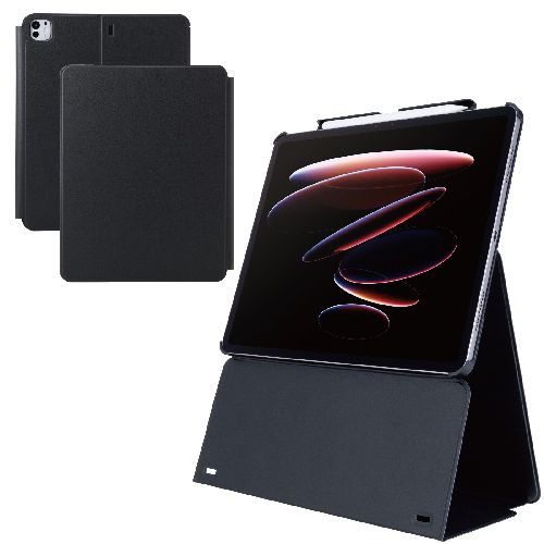 エレコム(ELECOM) TB-A25PLWVH2BK ブラック iPad Pro ケース 13インチ M4 高さ調整フラップ Apple Pencil収納 フリーアングル スタンド