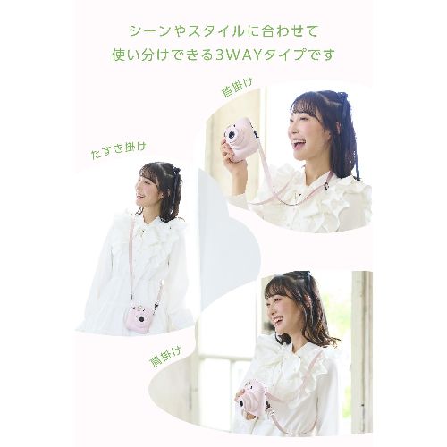 エレコム(ELECOM) IC-STSDM12PN ピンク カメラストラップ 首掛け / 肩掛け / たすき掛け チェキ instax 写ルンです コンデジ対応 長さ調整可