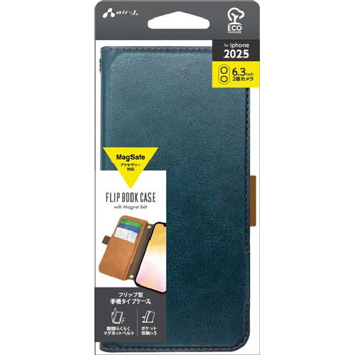 樂天商城 - エアージェイ(air-j) AC-P25-PB-BL ブルー iPhone 17用 MagSafeアクセサリー対応 手帳タイプケース