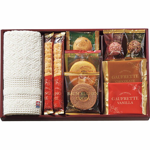 お菓子 ギフト スイーツアソート＋S 今治タオル組合せギフト スイーツ 内祝い お返し 手土産 詰め合わせ セット 出産内祝い 結婚内祝い 焼き菓子 ゴーフレット バウムクーヘン 洋菓子 クッキー [代引不可][包装/熨