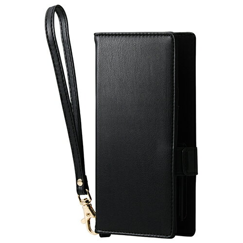 エレコム(ELECOM) P-06PLFY4BK ブラック スマホケース 手帳型 多機種スマホ対応 汎用 自己吸着シート ハンドストラップ付き Sサイズ ソフトレザー
