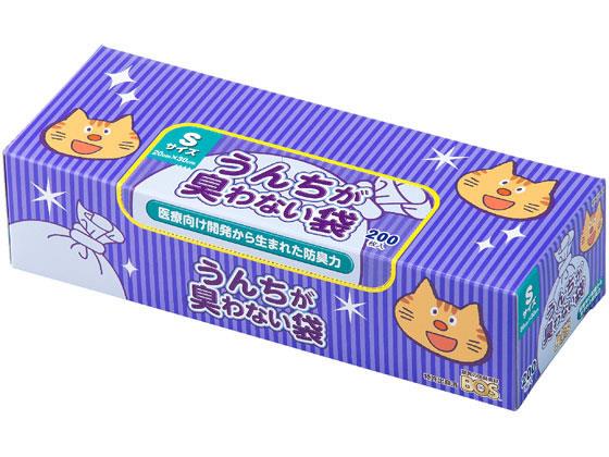 ↑↑↑正確な在庫状況は上記バナー「在庫状況を確認する」をクリックして頂き、必ずご確認ください。&nbsp;&nbsp;BOSに入れて、結んでゴミ箱に入れるだけで臭わない！医療開発向けから生まれた驚異の防臭素材BOS（ボス）を使用。うんちの臭いも菌も通さず、快適＆安心なペットとの暮らしをサポートします。これからは袋を2重にしたり、トイレに流す必要がありません！●Sサイズ●袋サイズ：200×300mm●入数：200枚●原料樹脂：ポリエチレン他●耐冷温度：−30℃●袋の色：水色●マチなし　