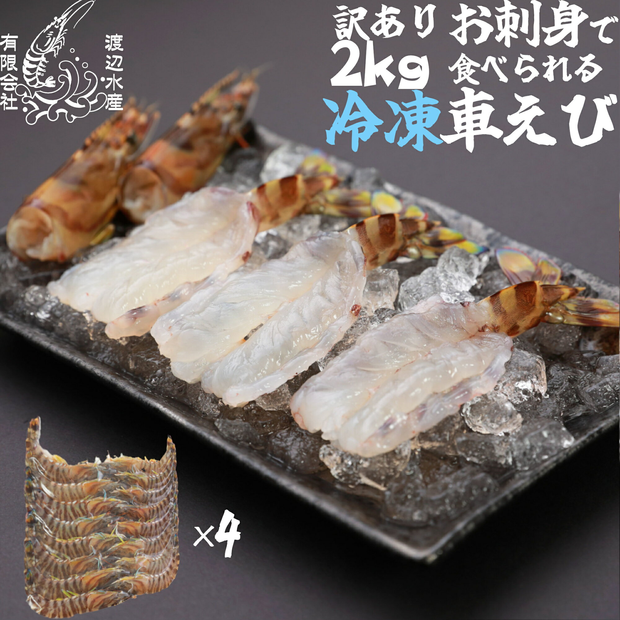 Rakuten - 【生食用】活き〆超急速冷凍車えび2kg(500g×4) 山口県産 秋穂 車海老 徳用 大容量 お刺身 2kg 瞬間冷凍 養殖　自宅用