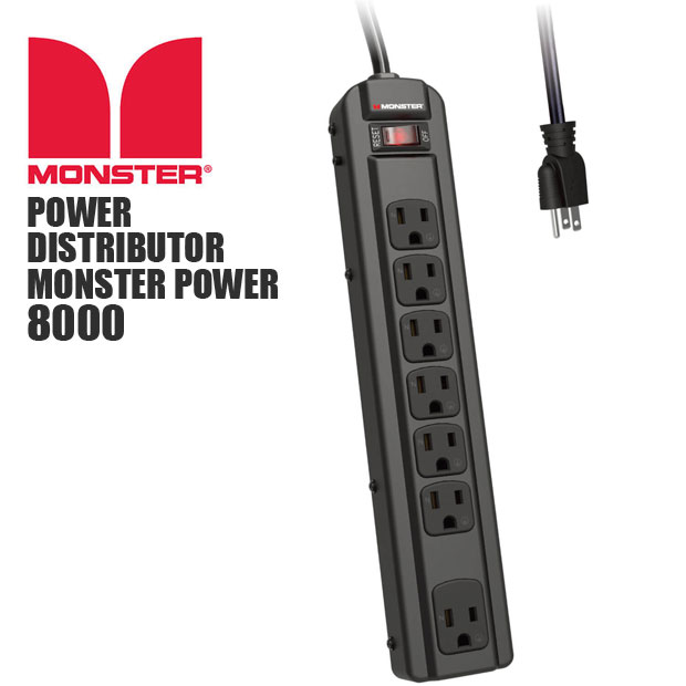 ■Monster Cableより電源タップ『Moster Power』登場！ ■MONSTER POWERは、音響機器を安定した電源環境で使用するために設計された電源ソリューションです。大切な機材を突然の電圧変化から守る保護回路を搭載し、ライブ、レコーディング、配信、制作、自宅でのオーディオまで幅広く対応。用途に合わせて選べる2モデルで、機材の性能を支える電源環境を構築します。 ■優れたサージ保護性能とノイズフィルタリング機能で、大切な機材を電源トラブルから守る高性能電源プロテクターです。Fireproof MOV と Dual Mode 保護回路を搭載し、突然の電圧変化や電源トラブルから機材をしっかりガード。さらに、大型ACアダプターにも対応する広間隔コンセント設計と、高耐久スチール製トップカバー採用により、ライブ、スタジオ、自宅まで幅広い環境で安心して使用できます。 ■【MONSTER POWER 8000】 7口のACコンセントを搭載した電源プロテクター。Fireproof MOV®とDual Mode™保護回路により、突然の電圧変化や電源トラブルから接続機器を保護します。大型ACアダプター対応のワイド間隔コンセントや高耐久スチール製トップカバー、太径ケーブルを採用し、さまざまな環境で安定した電源供給を実現します。 ■【仕様】 ・製品タイプ：サージ保護機能付きパワーディストリビューター ・ACコンセント：7口 ・サージ保護性能：1350J ・ノイズフィルタリング：EMI／RFIフィルタリング ・保護技術：Fireproof MOV®テクノロジー ・電源ケーブル長：約1.2m ・電源プラグ：ストレート ・製品サイズ：313 ×60 × 35mm ・製品重量：600g ・パッケージサイズ：34.5×11.5x4cm ・総重量 (パッケージ含む)：610g ・生産国：中国