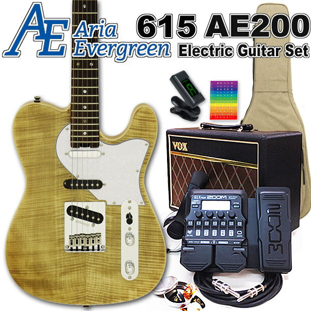 AriaProII 615 AE200 YG アリア・エヴァーグリーン エレキギター初心者 18点セット VOXアンプとZOOM G1XFour付属【エレキ ギター初心者】【エレクトリックギター】