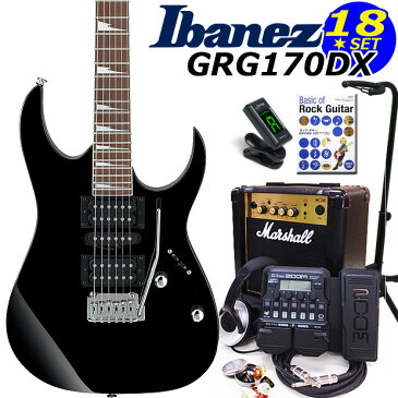 Ibanez アイバニーズ GRG170DX BKN エレキギター マーシャルアンプ付 初心者セット16点 ZOOM G1Xon付き【エレキギター初心者】【送料無料】