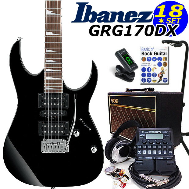 GIo Ibanez アイバニーズ GRG170DX BKN エレキギター初心者セット18点 VOXアンプ ZOOM G1Four付き【エレキギター初心者】