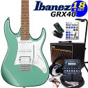 Ibanezのエントリーシリーズ Gio Ibanez GRX40です。Ibanezを象徴するRGタイプのボディラインを継承しながら、弾き易さと扱い易さをリーズナブルな価格で実現した、初心者の方にも優しいエレキギターです。リア・ポジションにパワフルなハムバッカーと、センター、フロントに切れ味の良いシングル・コイルを配置したS-S-H仕様。幅広い演奏に対応するオススメの1本です。毎日の練習に必要なアイテムを厳選した初心者18点スペシャルセットです。ZOOMの多機能マルチエフェクターをセットに加えたことで本格的にそして楽しく練習できる強力初心者セットになりました。 ※こちらのギターは出荷前に外観・機能などの点検を行い発送いたしますのでご安心ください。 1、ギター本体 2、ソフトケース 3、チューナー 4、ギターアンプ 5 & 6、マルチエフェクター本体＆専用ACアダプター 7 & 8、ケーブル2本 9、クリーニングクロス 10、ストラップ 11、EbiSoundピック6枚セット 12、ピックケース 13、ギタースタンド 14、教則本 15、ヘッドフォン 16、交換弦セット 17、ポジションステッカー 18、コードシート