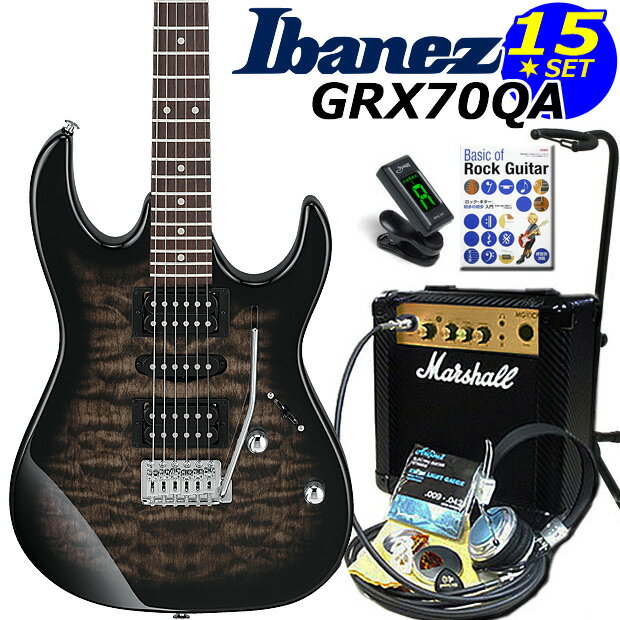 Gio Ibanez アイバニーズ GRX70QA TKS エレキギター 初心者セット 15点入門セット マーシャルアンプ付き 【エレキギ…