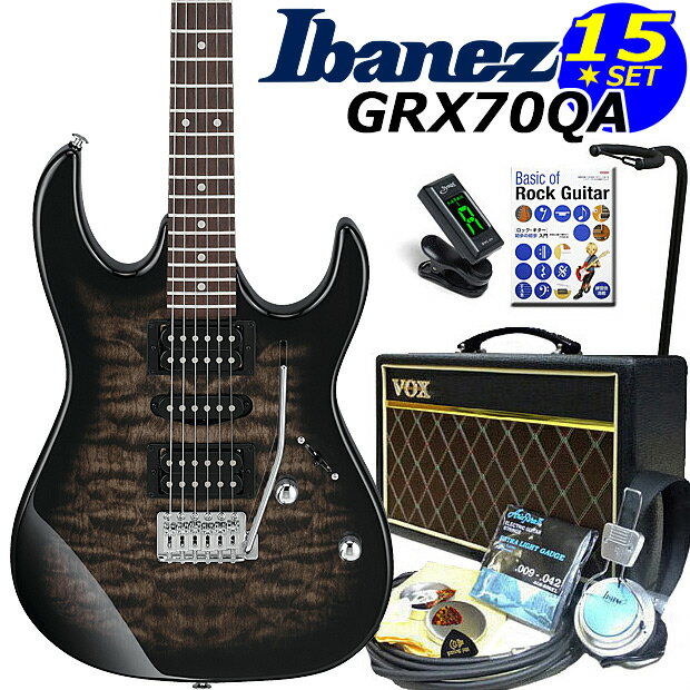 Gio Ibanez アイバニーズ GRX70QA TKS エレキギター 初心者セット 15点入門セット VOXアンプ付き 【エレキギター入門】