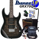 ■Gio Ibanez GRX70QAは、オリジナルシェイプの”RG”をベースに丸みを加えたボディに、シースルー仕様の美しいカラーリングが特徴の人気モデルです。Ibanezらしさを継承する迫力のH-S-Hのピックアップは、ハムバッカーのパワフルなサウンドから、コイルタップしたハーフトーンの煌びやかなサウンドまで、幅広い音楽ジャンルに対応する即戦力なモデルです。弾き易さと扱い易さをリーズナブルな価格で実現したGRX70QAに毎日の練習に必要なアイテムを厳選した初心者18点スペシャルセットです。ZOOMの多機能マルチエフェクターと人気アンプVOX「PF10」をセットに加えたことで本格的にそして楽しく練習できる強力初心者セットになりました。 ■こちらのギターは出荷前に外観・機能などの点検を行い発送いたしますのでご安心ください。 【セット内容】 1、ギター本体 2、ソフトケース 3、チューナー 4、ギターアンプ 5 & 6、マルチエフェクター本体＆専用ACアダプター 7 & 8、ケーブル2本 9、クリーニングクロス 10、ストラップ 11、EbiSoundピック6枚セット 12、ピックケース 13、ギタースタンド 14、教則本 15、ヘッドフォン 16、交換弦セット 17、ポジションステッカー 18、コードシート