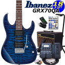 ■Gio Ibanez GRX70QAは、オリジナルシェイプの”RG”をベースに丸みを加えたボディに、シースルー仕様の美しいカラーリングが特徴の人気モデルです。Ibanezらしさを継承する迫力のH-S-Hのピックアップは、ハムバッカーのパワフルなサウンドから、コイルタップしたハーフトーンの煌びやかなサウンドまで、幅広い音楽ジャンルに対応する即戦力なモデルです。弾き易さと扱い易さをリーズナブルな価格で実現したGRX70QAに毎日の練習に必要なアイテムを厳選した初心者18点スペシャルセットです。ZOOMの多機能マルチエフェクターと人気アンプVOX「PF10」をセットに加えたことで本格的にそして楽しく練習できる強力初心者セットになりました。 ■こちらのギターは出荷前に外観・機能などの点検を行い発送いたしますのでご安心ください。 【セット内容】 1、ギター本体 2、ソフトケース 3、チューナー 4、ギターアンプ 5 & 6、マルチエフェクター本体＆専用ACアダプター 7 & 8、ケーブル2本 9、クリーニングクロス 10、ストラップ 11、EbiSoundピック6枚セット 12、ピックケース 13、ギタースタンド 14、教則本 15、ヘッドフォン 16、交換弦セット 17、ポジションステッカー 18、コードシート