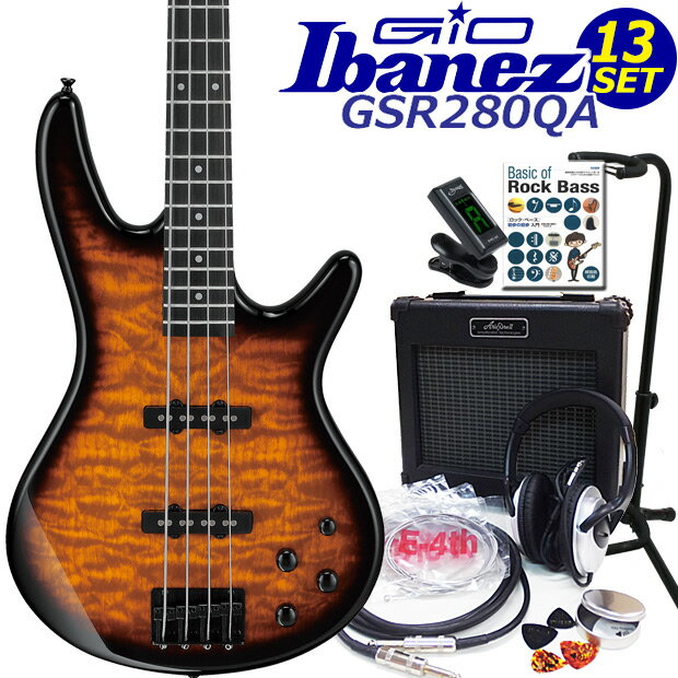 Gio Ibanez GSR280QA-TYS アイバニーズ 4弦エレキベース 入門13点セット【初心者セット】