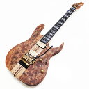 Ibanez RG Premiumシリーズからスルーネック仕様の「RGT1220PB」登場！ トップ材にエキゾチックな杢目のポプラバール材、ボディにアメリカン・バスウッドを採用。Wizard III 7pcのスルーネック、エボニー指板、ステンレスフレッドにエッジのトリートメント処理、Dimarzioピックアップとdyna-MIX10のスイッチング・システムなどを配し、現代のギター・プレイヤーの様々なプレイスタイルに対応できるモデルです。 ※専用ギグバック付属。RG Premiumシリーズ「RGT1220PB」登場 3mm厚のポプラバールトップにアメリカン・バスウッドのボディ、エキゾチックな杢目が印象的な1本です。 音の立ち上りに優れたエボニー指板を採用、丁寧にフレット・エッジをトリートメント処理したステンレス・フレットは軽いタッチで押弦でき、速いパッセージを弾いたり、スムーズなチョーキングを行える点に優れているジャンボサイズを採用しています。 マシンヘッドには耐久性とチューニングの精度に定評があるGOTOH製「SG381」を採用。 メイプル材、ウォルナット材をラミネートした Wizard III 7pc スルーネックは、高い剛性、豊かなサステイン、Ibanezらしい薄いシェイプのネックならではのスムーズな演奏性を併せ持っています。2つの木材が織り成すネックバックのデザインも魅力的です。 neck type ：Wizard III7pc Maple/WalnutNeck-through top/back/body ：Poplar Burl (3mm) topAmerican Basswood body fretboard ：Ebony fretboardAcrylic & Abalone block inlay fret ：Jumbo Stainless Steel fretsPremium fret edge treatment bridge ：Edge bridge string space ：10.8mm neck pickup ：DiMarzio Air Norton (H) neck pickupPassive/Alnico bridge pickup ：DiMarzio The Tone Zone (H) bridge pickupPassive/Alnico hardware color Gold