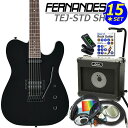 FERNANDES「TEJ-STD SH」でスタートする入門セット登場。90年代、爆発的な売上を記録し、今だに人気の絶えない「TEJシリーズ」。こちらの「TEJ-STD SH」は海外製造で生産コストを抑えたTEJのエントリーモデルですが、歴史ある国内ギターブランドFERNANDESのギターだけあり、細部にわたる仕上げの良さ、細く握りやすいネックシェイプ、軽く取回しの良いボディなど、ジャンルを選ばずご使用できるオススメの1本です。この「TEJ-STD SH」に、 毎日の練習に必要なアイテムを厳選した初心者15点スペシャルセットです！こちらのギターは出荷前に外観・機能などの点検を行い発送いたしますのでご安心ください。 【セット内容】 1、ギター本体 2、ソフトケース 3、チューナー 4、ギターアンプ （ARIA/AG-10PLUS） 5、ストラップ 6、EbiSoundピック6枚セット 7、ピックケース 8、ケーブル 9、クリーニングクロス 10、ギタースタンド 11、教則本 12、ヘッドフォン 13、交換弦セット 14、コードシート 15、ポジションステッカー