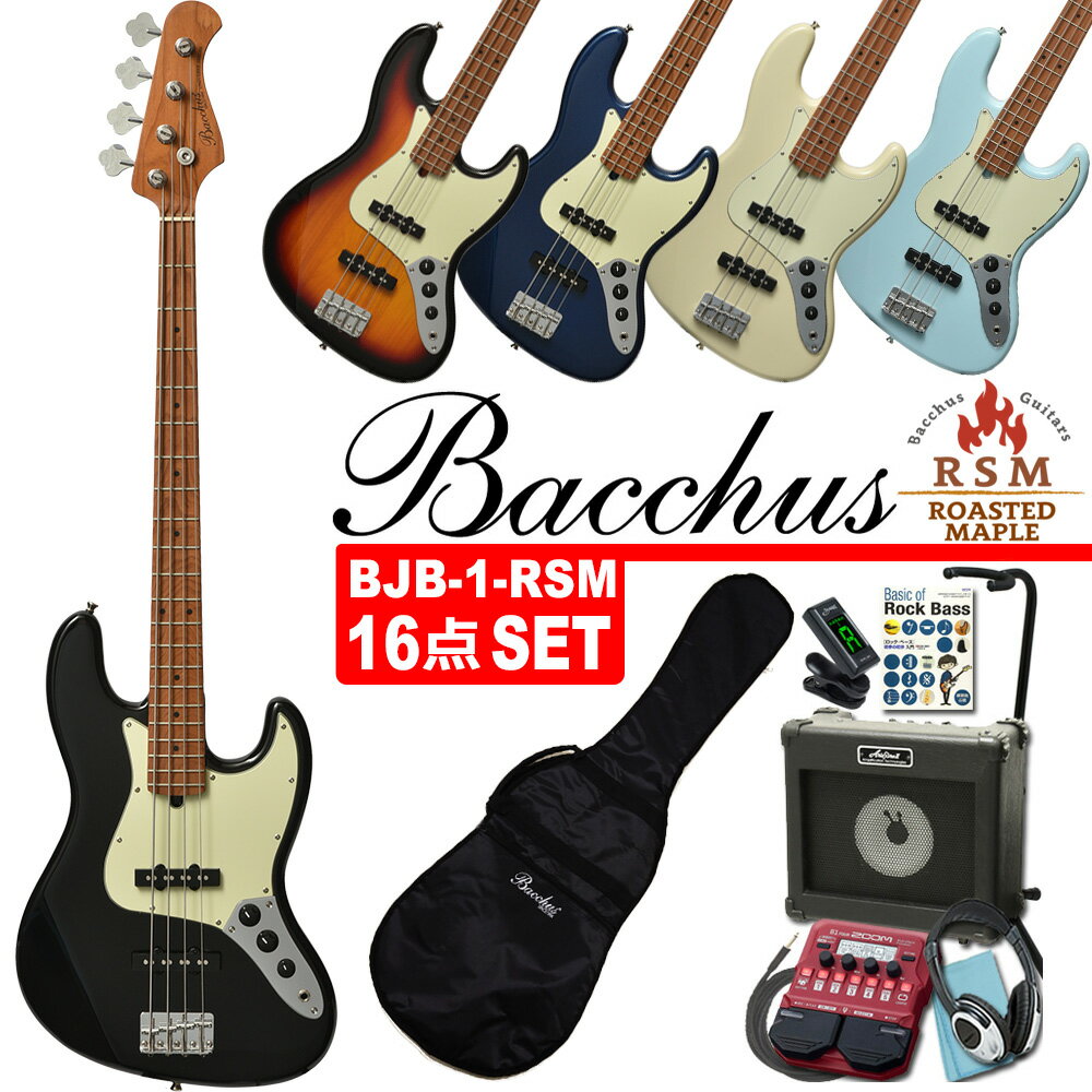 Bacchus BJB-1-RSM/M バッカス エレキベース ZOOM/B1Four Aria/AB10付き 初心者セット 入門16点セット【ベース初心者】【...