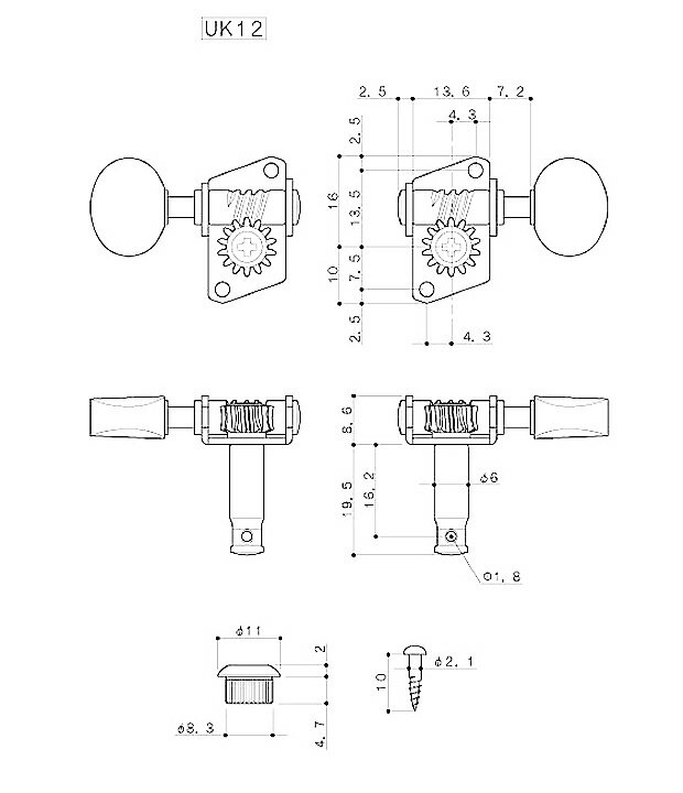 GOTOH ゴトー ウクレレ ペグ UK12 05MAB N (ニッケル) ギア式ペグ