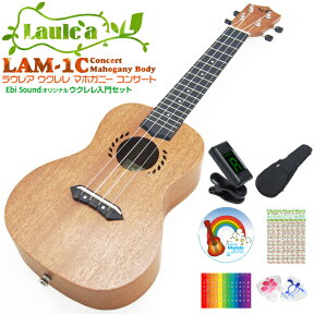 Laule'a ラウレア ウクレレ LAM-1C コンサート 初心者7点セット ソプラノ マホガニー(レオラニ)(甘い音色)(ソロ向き)(u)