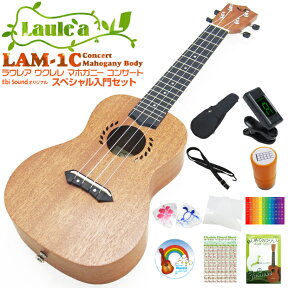 Laule'a ラウレア ウクレレ LAM-1C コンサート 初心者スペシャル11点セット ソプラノ マホガニー(レオラニ)(甘い音色)(ソロ向き)(u)