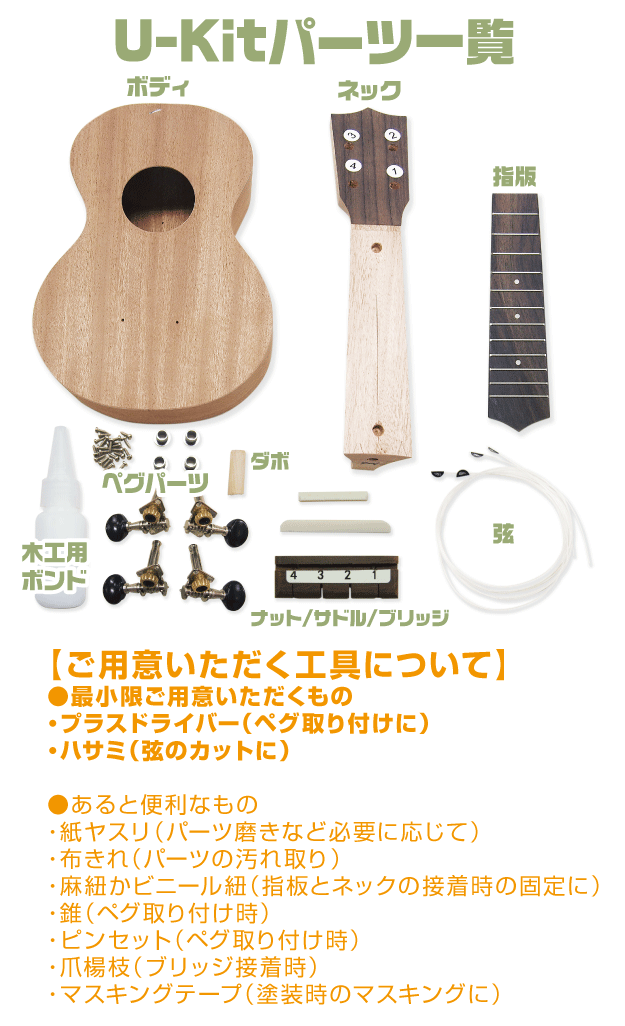 キワヤ ウクレレ U-Kit ウクレレ組み立てキット Kiwaya(手作り・工作) (甘い音色)(...