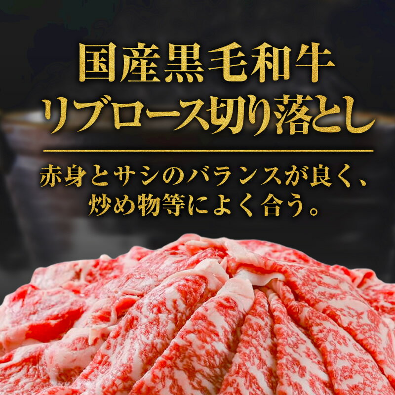 送料無料 黒毛和牛 切り落とし リブロース 500g（250g×2パック） （焼肉のたれ1本付）【送料無料】 国産 国産牛 牛肉 すき焼き しゃぶしゃぶ 肉じゃが 牛丼 鍋 焼肉 焼き肉 お取り寄せ 新生活 一人暮らし レシピ付き