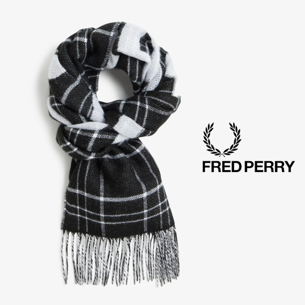 フレッドペリー FRED PERRY マフラー オーバーサイズ ブランド ジャガード スカーフ Oversized Branded Jacqrd Scarf C4143 L74 (BLACK / SNOW WHITE) ［C］【GHOF】