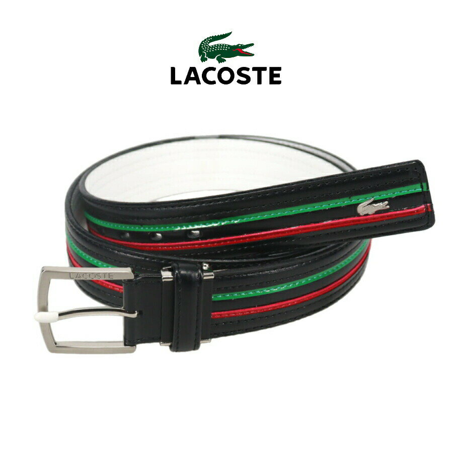 乐天商城 - 5月限定！最大全額ポイント還元※要エントリー ラコステ LACOSTE トリコロール デザイン ベルト ブラック RC017J P01【GJON】