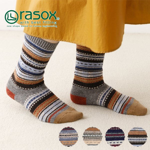 【最大全額ポイント還元※要エントリー】ラソックス rasox 靴下 ジャカードウールクルー CA132CR04 102(..