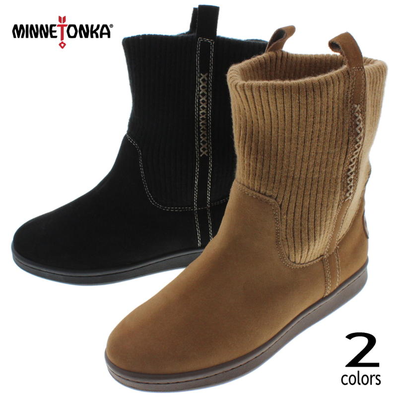 ミネトンカ ミネトンカ MINNETONKA ニット ブーツ KNIT BOOTS シナモン ブラック 18M03【FNFO】