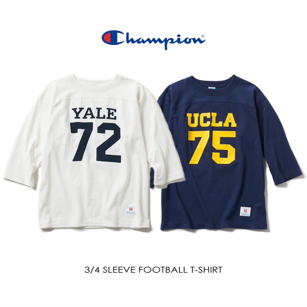 チャンピオン Champion ウェア 3/4 スリーブ フットボール Tシャツ 22SS TRUE TO ARCHIVES C3-R413 ホワイト(010) ネイビー(370) 日本製［WA］【GGOH】 1