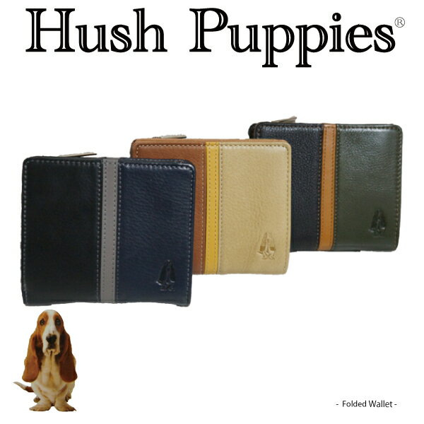 【ポイント10倍！】Hush Puppies 二つ折り財布 牛革 ラウンドファスナー財布 折りたたみ財布 ハッシュパピー ブランド クリスマス レザー オール革 プレゼント ギフト【メンズ】【レディース】【ユニセックス】【男女兼用】犬モチーフ 父の日ギフト