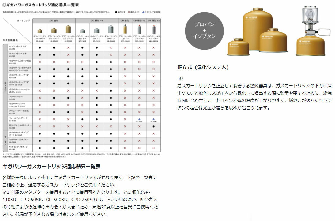 スノーピーク ギガパワーガス500イソ GP-500SR アウトドア キャンプ ガス ガスカートリッジ 燃料 OD缶 バーナー ガス缶 銀缶 snow peak スノーピークギア 【202109A】