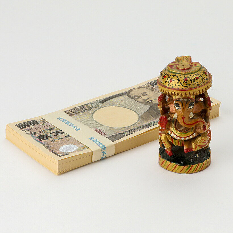 ガネーシャ 置物 インド 神様 ダミー札束 2点セット 置物 金色 ゴールド 金運 風水 かわいい インテリア お金 100万円 札束 ダミー レプリカ お札 リアル 宝くじ 猫 金運アップ