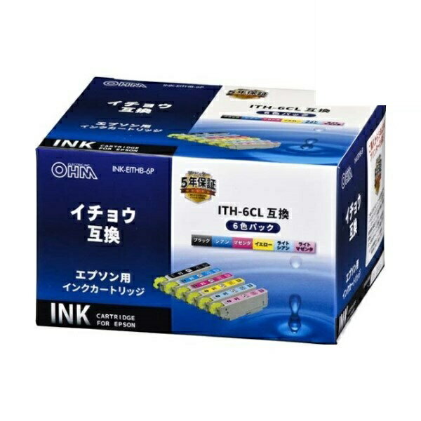 『送料無料』オーム電機　エプソン　イチョウ　ITH-6CL互換インク　6色パック　01-4307　INK-EITHB-6P