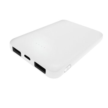 『メール便送料無料』薄型・軽量モバイルバッテリー 5000mAh ホワイト USB2ポート 2.1A出力 急速充電対応 PSE認証 テック TMB-5KWH iPhone スマホ タブレット対応