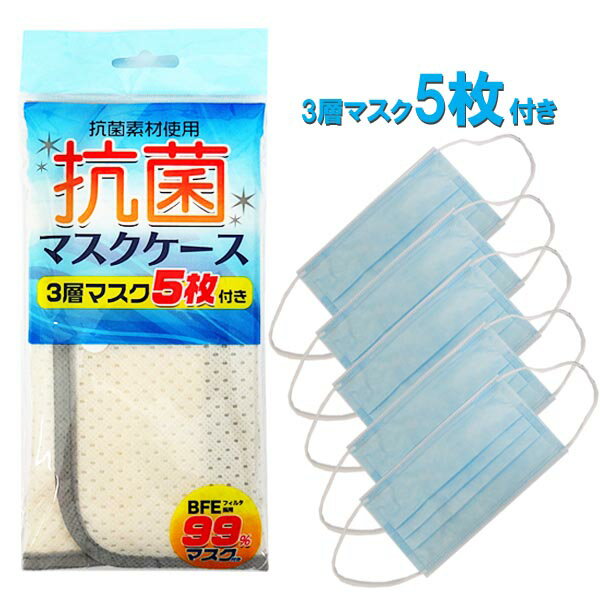 抗菌マスクケース マスク5枚付き プラタ MASK-CGR ウイルス・風邪・花粉対策 マスク 収納ケース ポーチ メール便送料無料