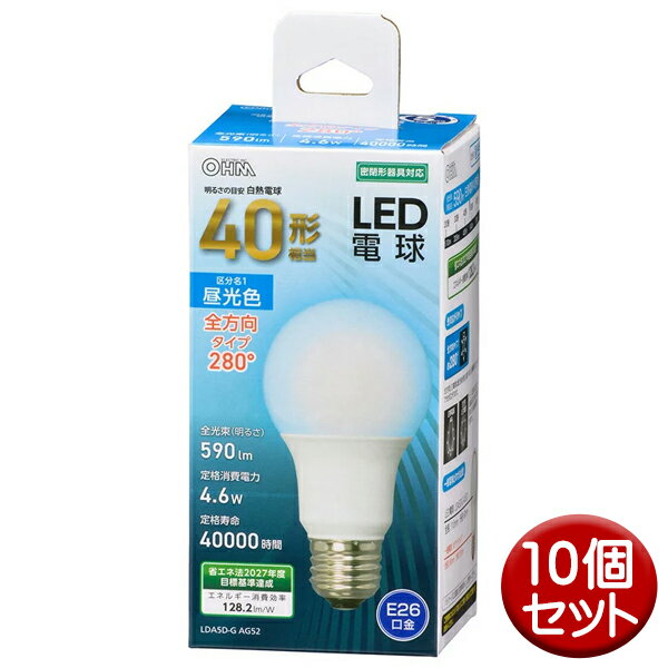 LEDŵ 10ĥå 40 590lm  E26  ̩ķб OHM 06-4456 LDA5D-GAG52-10P ŵ LED饤  ̵