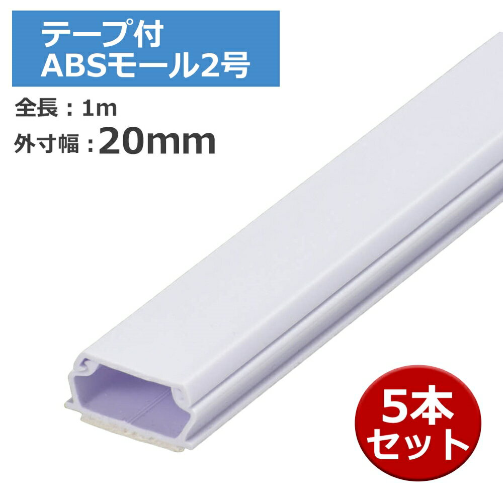 ＼楽天カードポイント8倍 6/5／テープ付ABSモール 2号 1m ホワイト 5本セット OHM 00-9514 DZ-AMT21-W-5P 配線モール ケーブルカバー 送料無料