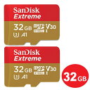 ＼楽天カードポイント4倍！4/20／サンディスク microSDHCカード 32GB 2枚入り EXTREME Class10 UHS-1 U3 V30 A1 100MB/s SDSQXAF-032G-GN6MN-2P Nintendo Switch スイッチ推奨 microSD SanDisk 海外リテール メール便送料無料