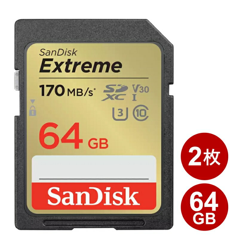 ＼楽天カードポイント9倍！5/10／サンディスク SDXCカード 64GB 2枚セット EXTREME Class10 UHS-1 U3 V30 170MB/s SDSDXV2-064G-GNCIN-2P SanDisk SDカード 海外リテール メール便送料無料