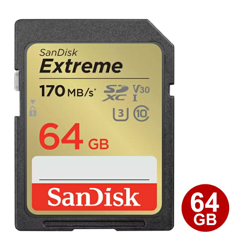 ＼楽天カードポイント8倍！5/15／サンディスク SDXCカード 64GB EXTREME Class10 UHS-1 U3 V30 170MB/s SDSDXV2-064G-GNCIN SanDisk SDカード 海外リテール メール便送料無料