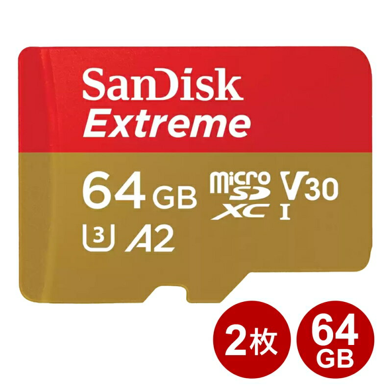 サンディスク microSDXCカード 64GB 2枚セット EXTREME UHS-1 U3 V30 A2 170MB/s SDSQXAH-064G-GN6MN-2P SanDisk マイクロSD microSDカード 海外リテール メール便送料無料