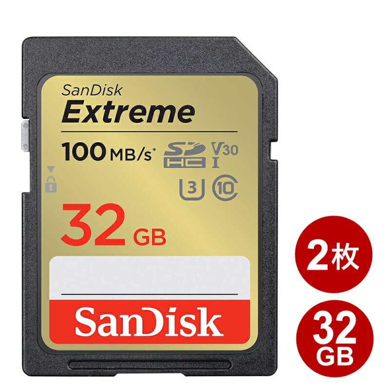 ＼楽天カードポイント8倍！5/15／サンディスク SDHCカード 32GB 2枚セット EXTREME Class10 UHS-1 U3 V30 100MB/s SDSDXVT-032G-GNCIN-2P SanDisk SDカード 海外リテール メール便送料無料