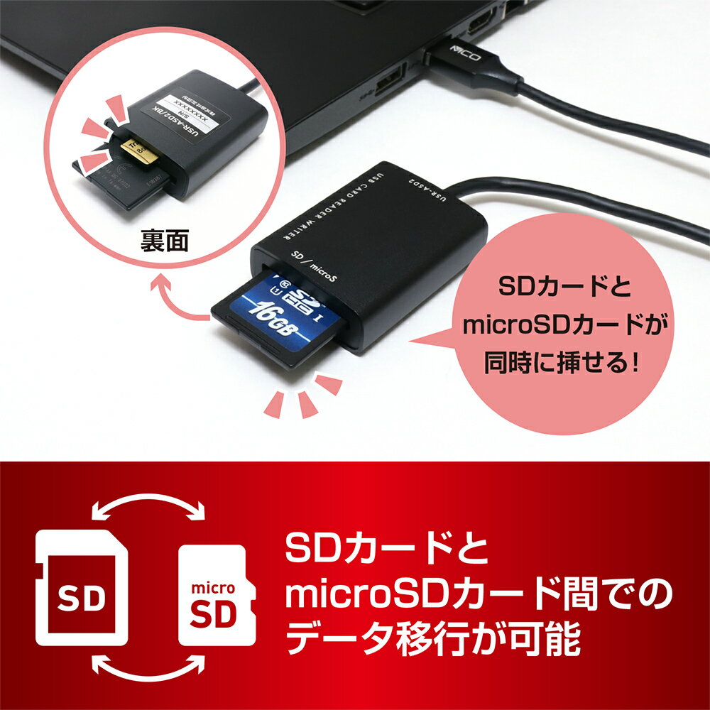 ミヨシ SDカードリーダ・ライタ USB3.2Gen1対応 USB-A 0.7m ブラック USR-ASD2BK 【送料無料】